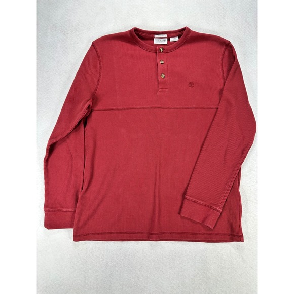 Timberland Other - Timberland Mens Henley Shirt Large Red Waffle Knit Thermal Long Sleeve L